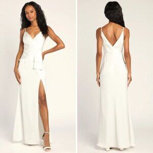NWT Lulu's First Dance Fit White Satin Sleeveless Mermaid Maxi Dress Size L